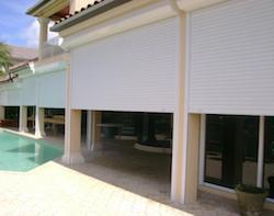 hurricane shutters on a patio in southwest florida