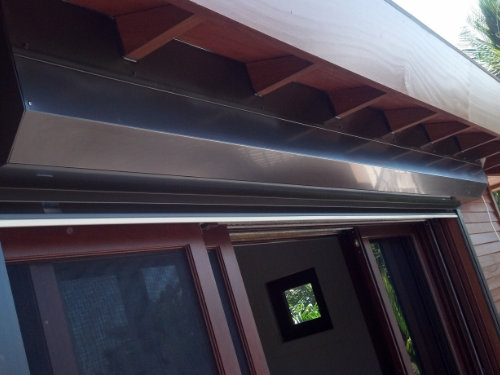 Roll down shutters housing box close up