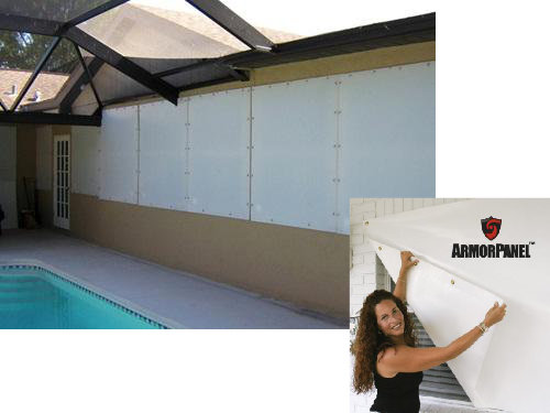 Image of white hurricane fabric panels, non-rigid, flexible hurricane fabric.