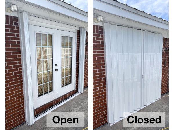 accordion hurricane shutters on french doors