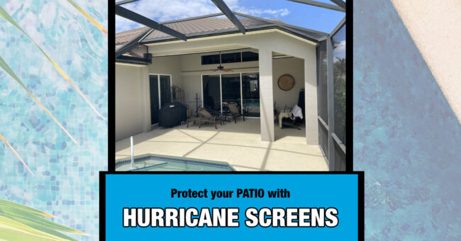 hurricane-screens-for-patio-swfl retractable hurricane screens installed on a patio with pool
