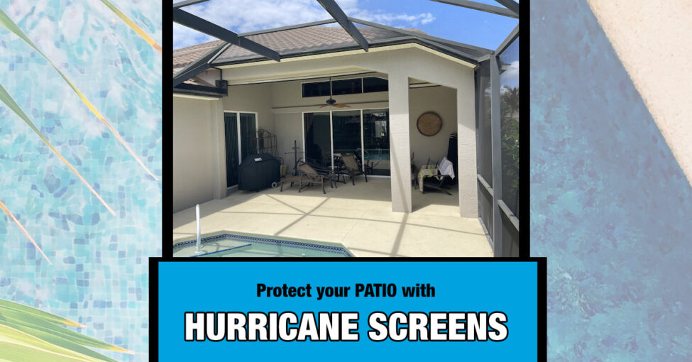 hurricane-screens-for-patio-swfl retractable hurricane screens installed on a patio with pool