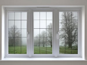 White impact casement windows looking out of a Florida room.