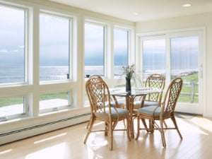 White impact awning windows in a kitchen