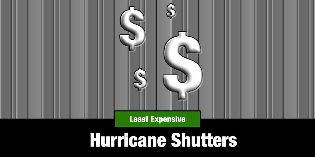 Least expensive hurricane shutters and image of dollar signs.