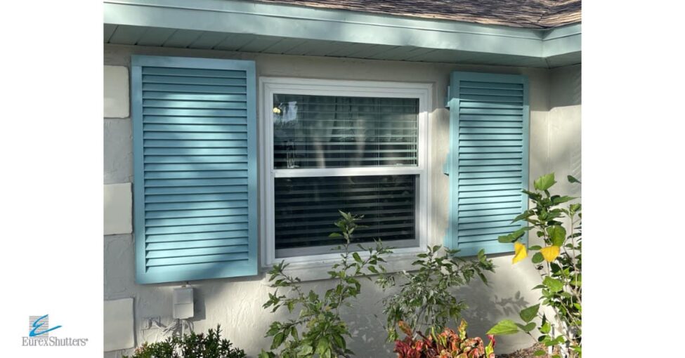 Blue Colonial hurricane shutters installed on a home in Venice Florida