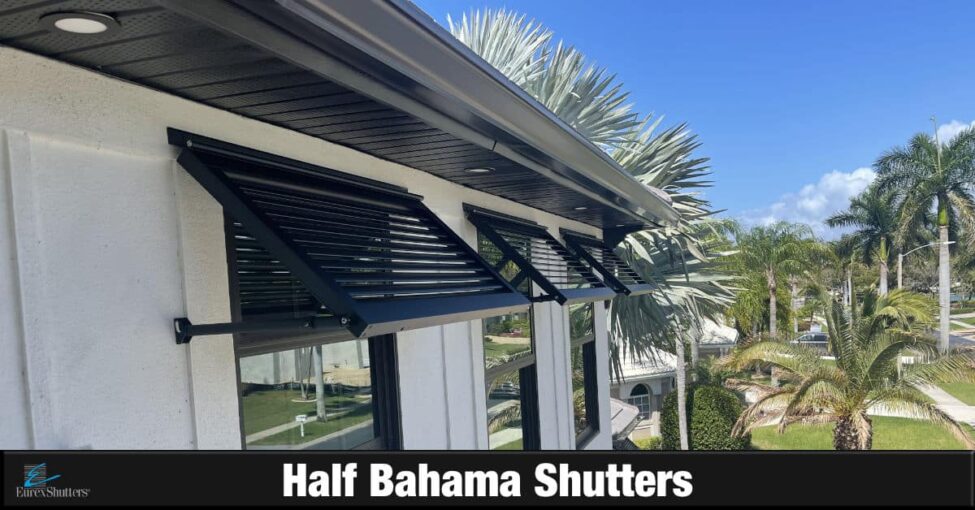 half-bahama-shutters-guide Black half bahama shutters on a white home in Southwest Florida