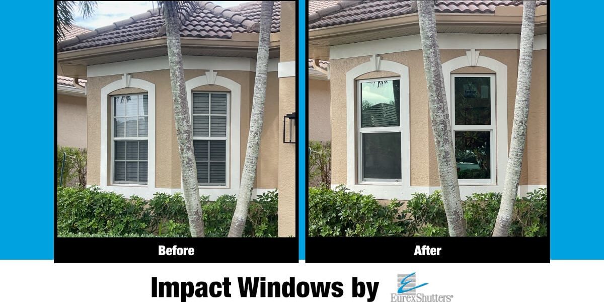 Before and after impact windows installed on home in Naples FL