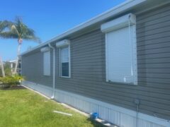 White roll down shutters closed