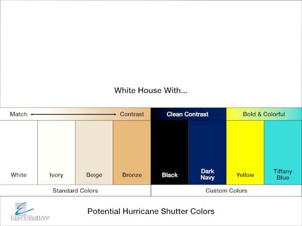 Chart showing white color chip and corresponding options for hurricane shutter colors