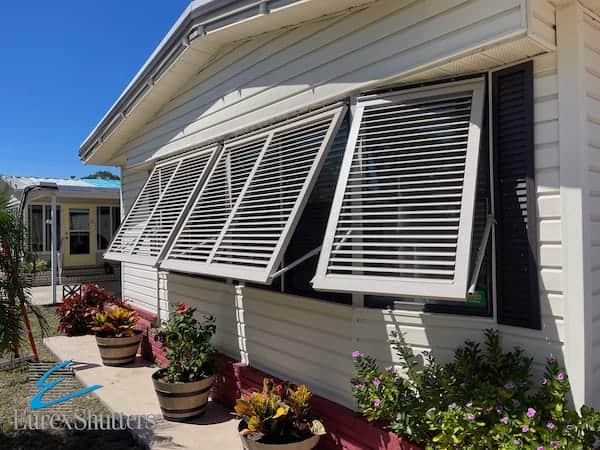 Bahama shutters on a mobile home in North Fort Myers