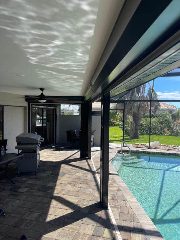 Hidden installation of rolldowns, shown from interior view of the lanai.