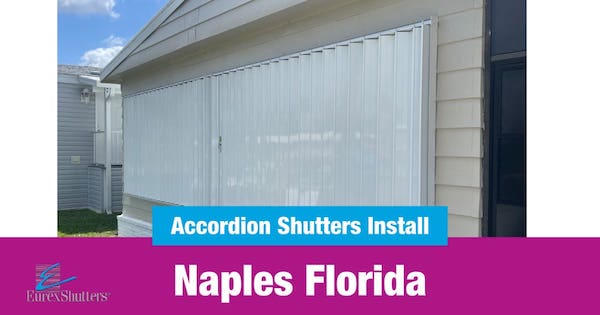 White accordion shutters installed on a manufactured home in South Naples Florida