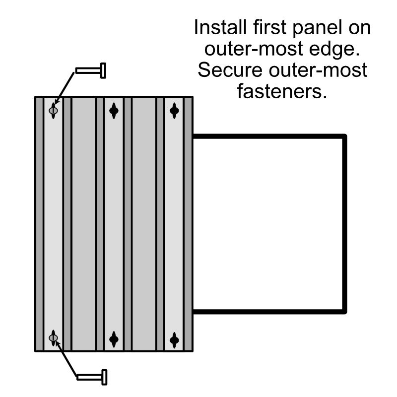 install first panel on outer-most edge. Secure outer most fasteners.