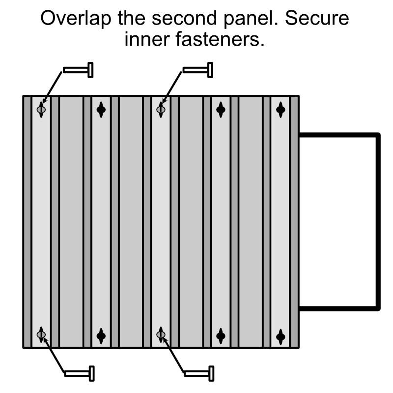 Overlap the second panel. Secure inner fasteners on second panel.