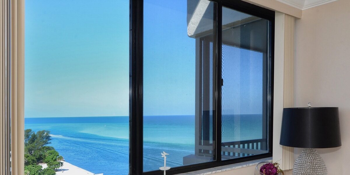 Window looking out to Siesta Key Sarasota Florida