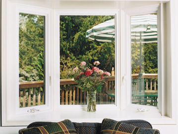 Casement windows in line.
