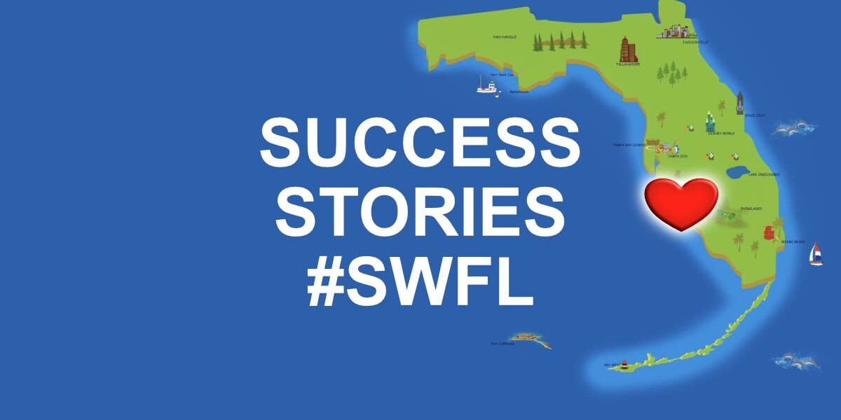 success stories SWFL and a map of Florida with a heart marking SWFL