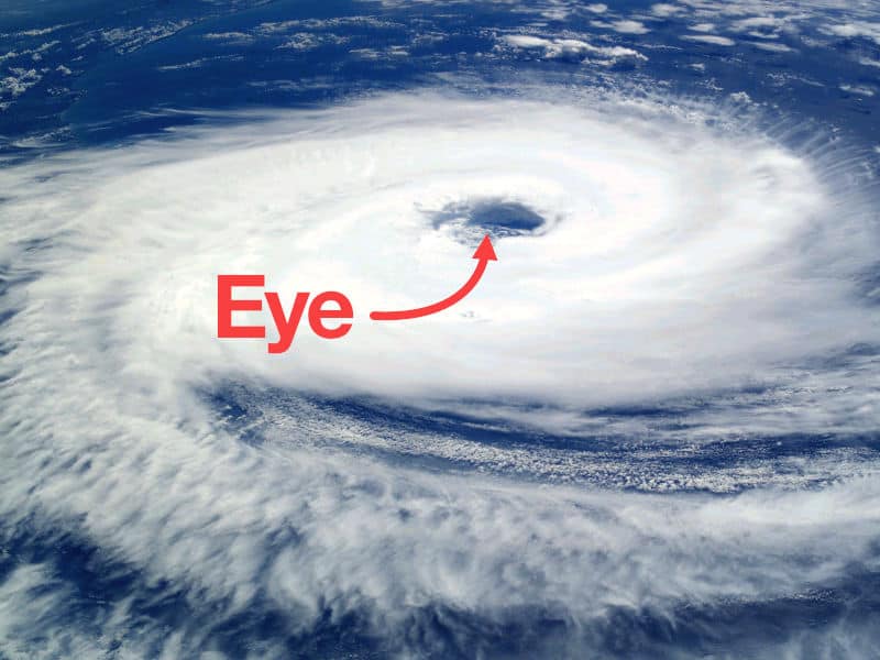 Hurricane shown from above with the center showing the eye.
