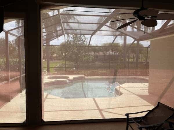 view behind an aramid fiber hurricane screen