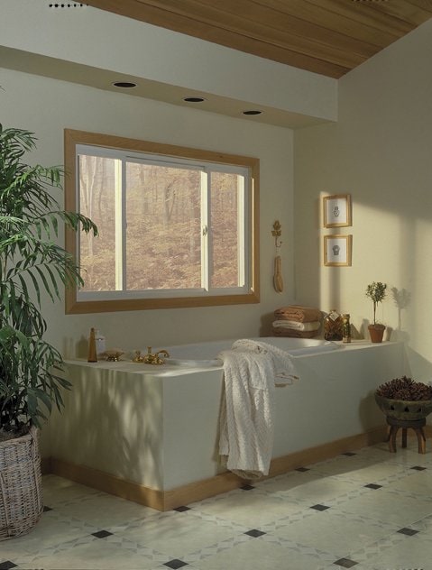 Sliding window used in a bathroom.