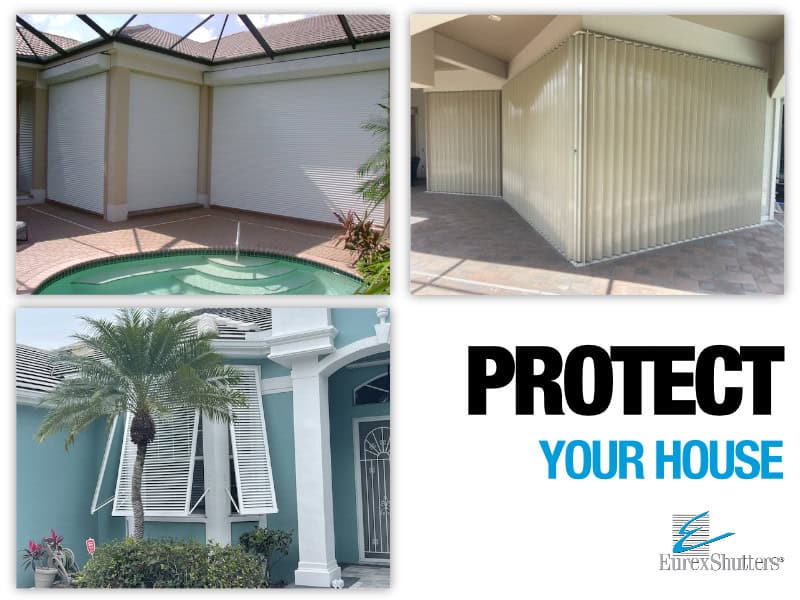 Roll down hurricane shutters, Accordion shutters, and Bahama shutters. Protect Your House - Eurex Shutters.