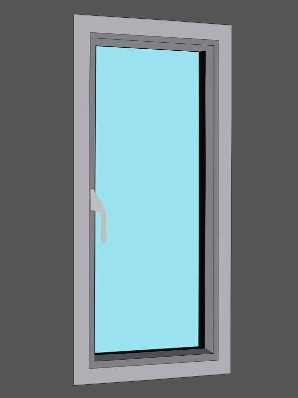 Casement egress window, push open version with handle.